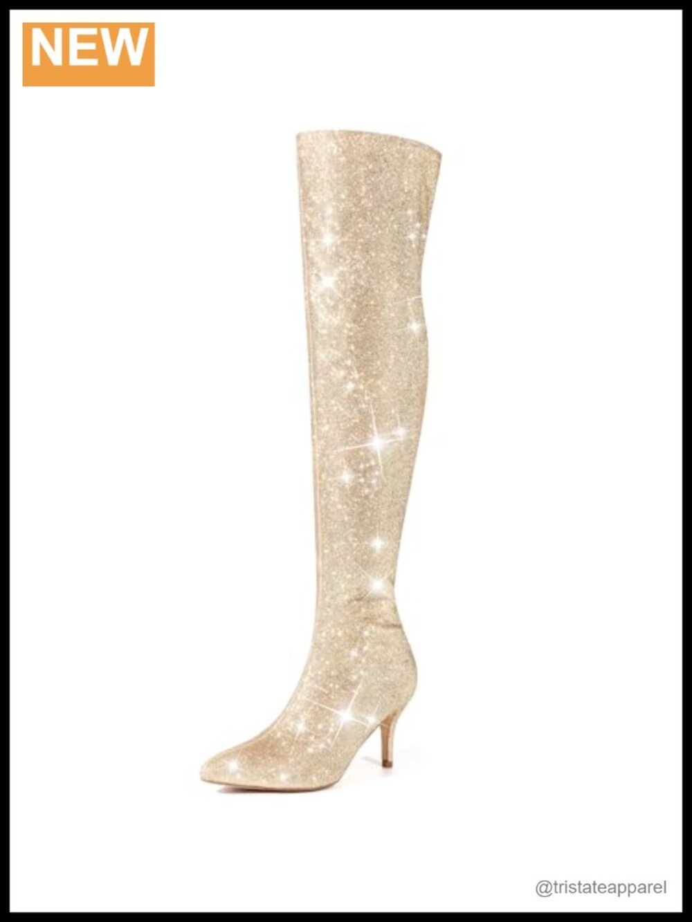 Glitter Thigh High Boots Stiletto Heels Over the Knee Side Zip Pointy Toe Party